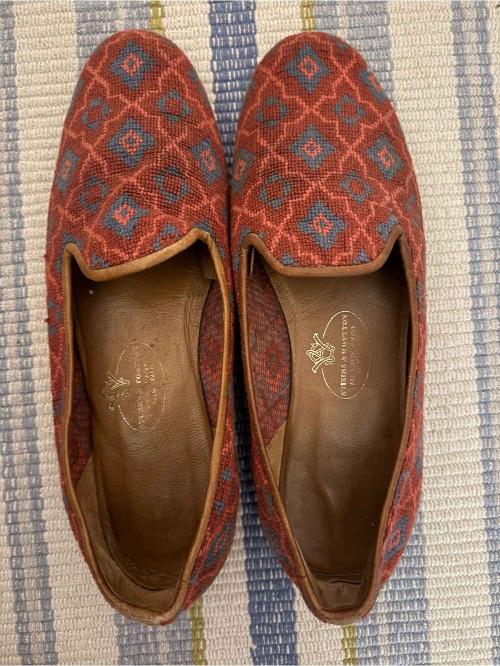 Stubbs and Wooten Red and Blue Patterned Slip-On Flats, 9.5